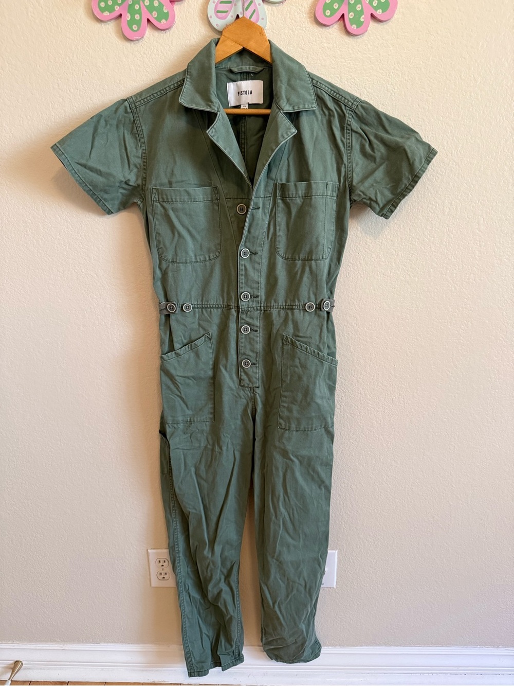 Pistola Military Green Short-Sleeve Utility Jumpsuit Size XS